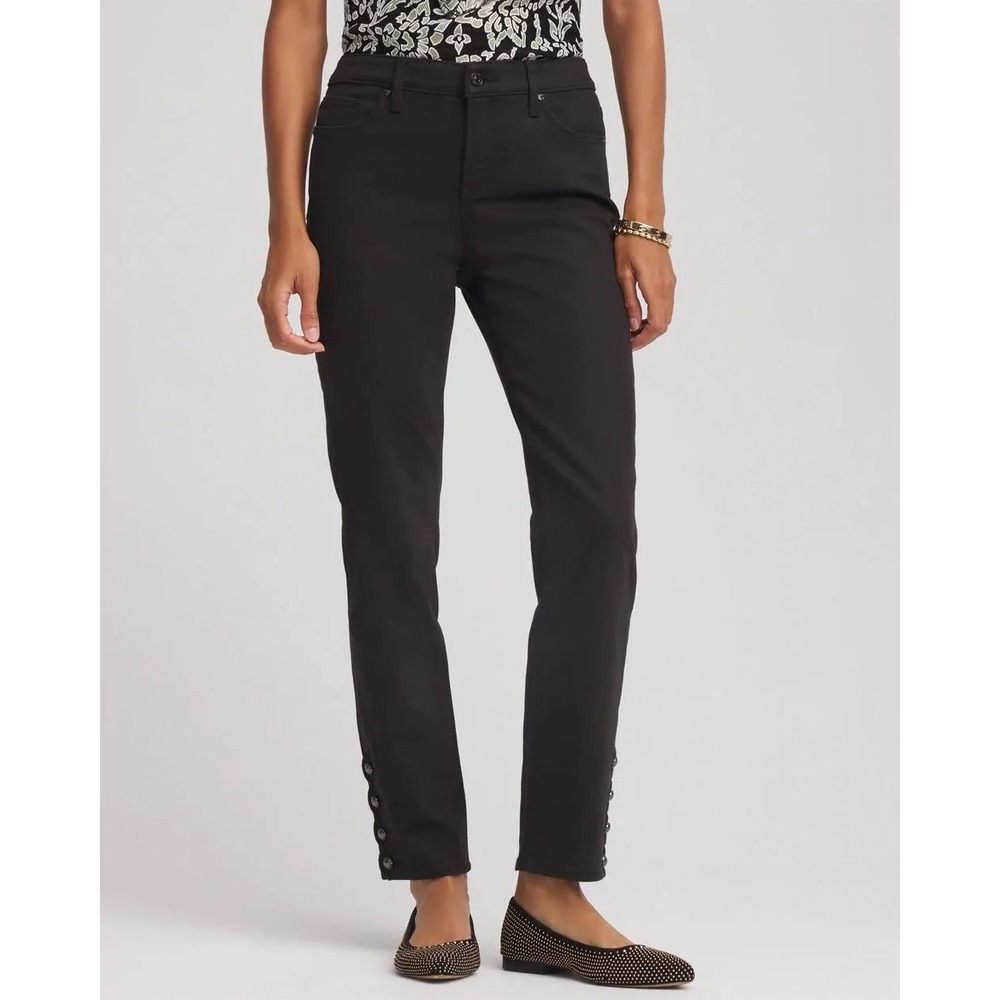 Chico's So Slimming Black Button Detail Straight Leg Pants‎ Women's Sz 0.5